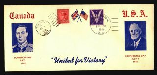 Us & Canada 1942 Patriotic Cover / United For Victory / Mixed Franking - Z18619