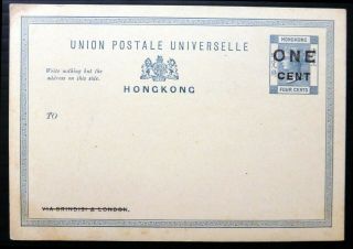 Hong Kong Queen Victoria 1c On 4c Postcard Bq404