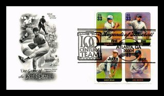 Dr Jim Stamps Us Game Of Baseball Legends First Day Cover Block Of Four