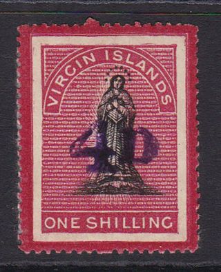 Virgin Islands.  1888.  Sg 42,  4d On 1/ - Black & Rose - Carmine.