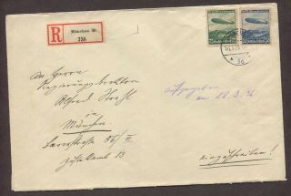 Germany 1936 Zeppelin Issues On Registered Cover Munich Local Useage