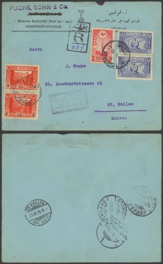 Turkey Wwi 1918 - Registered Cover To St Gallen Switzerland - Censor 37160/16