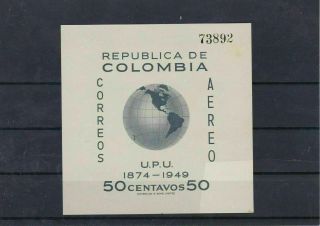 Colombia U.  P.  U.  1949 Lightly Mounted Sheet Ref: R5353
