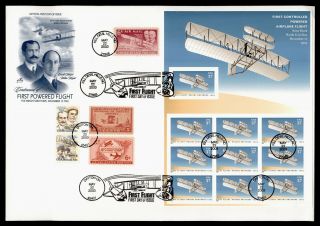 Dr Who 2003 Fdc Wright Brothers Flight Aniv Cachet Combo Booklet Pane Le67284