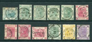 Old China Hong Kong Gb Qv Classic 12 X Stamps With Nicetreaty Port Pmks