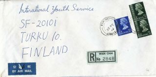 Hong Kong 1975 Wan Chai Registration Label & Postmark On Cover To Finland