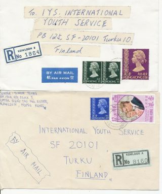 Hong Kong 1973 - 9 Kowloon A - C Registration Label On 5 Cover To Finland