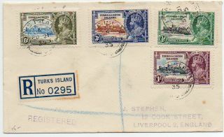 Turks & Caicos 1935 Silver Jubilee Set On Registered Cover To Uk
