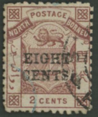 North Borneo - 1883 8c On 2c Red - Brown.  Sg3.  Cat.  £190.  00
