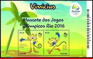 3319 Brazil 2015 Olympic Games,  Rio 2016,  Mascots Vinicius,  S/s Mnh