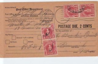Us Post Office Dept To South Portland 1939 Postage Due Stamps Card Ref R14501
