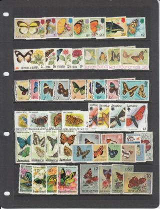 98 Thematic Butterfly Stamps All Never Hinged.  Many Sets.  See Scans