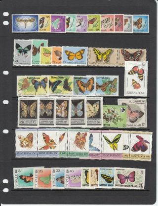 98 Thematic Butterfly Stamps all never hinged.  many sets.  see scans 2