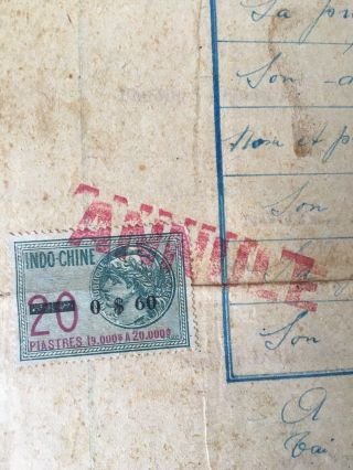 Vietnam Indochine Revenue Overprint 0$60 Rare