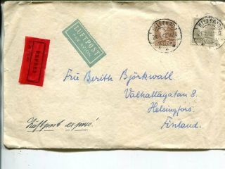 Denmark Air Mail Express Cover To Finland 1948