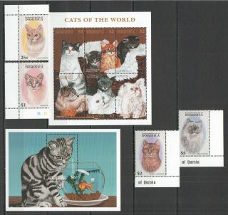 U745 1997 Dominica Fauna Cats Of The World 2294 - 6 Michel 26,  5 Eu Set,  Bl,  Kb Mnh