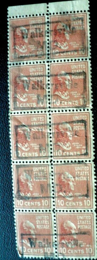 Walkersville,  Md. ,  Block Of Ten Box Cancels On 10 Cent Presidential Issue.