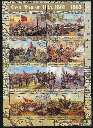D9472 2011 Somalia Souvenir Sheet Of 8 Diff.  Civil War Of The Usa Battle Scenes