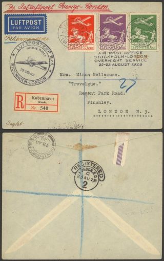 Denmark 1928 - Registered Air Mail Cover To London England D68