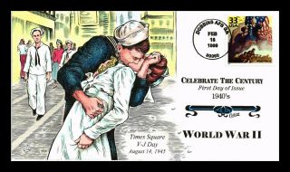 Us Collins Hand Colored Cover Wwii V - J Day 1940s Celebrate The Century Fdc