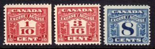 Canada Excise Tax Fx34 - 35,  41,  1915 - 28 Lot/3,  F - Vf,  Nh