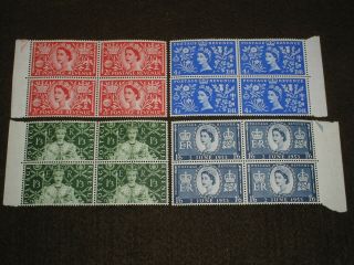 1953 Gb Stamps Qeii Coronation Blocks Of 4 Sg532 - Sg535 Crisp Unmounted Mnh