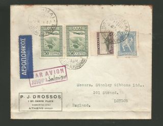 1934 Greece Airmail Cover Athens To Salonika On To Stanley Gibbons London