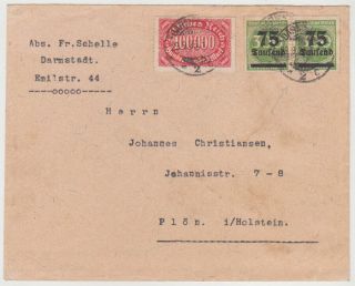 Germany Dr 1923 (29.  9. ) Inflat.  Cover Darmstadt Incl.  Mi 286 (hor.  Pair) Correct Rate