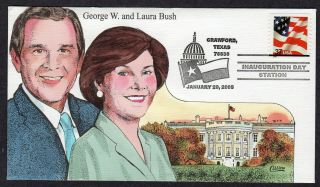 2005 Bush - Cheney Inaugural Collins George & Laura Hand Painted Event Cover Pa675