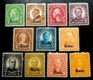 Buffalo Stamps,  Scott 658 - 668 Kansas Overprints,  Lh/og & Vf,  Cv = $385