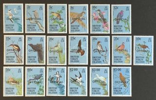 Birds Of The British Virgin Islands Official 1986.  O16 - O34.  Full Set.  Cv £36.  40