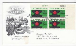 Traffic Safety 1272 Plateblock Us First Day Cover 1965 Artmaster Cachet Fdc