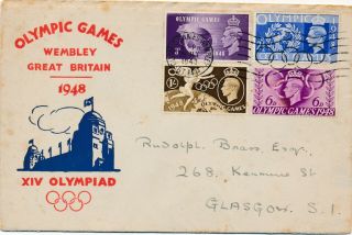 1948 Olympic Games London,  First Day Cover Posted From Wembley Stadium.