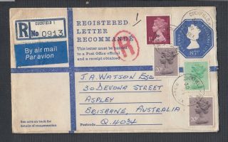 Uk 1981 Three Registered Machin Uprated Postal Stationery Covers To Australia