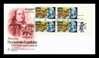 Dr Jim Stamps Us Benjamin Franklin Postmaster General Fdc Cover Block Mr Zip