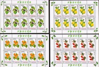 4 Full Sheets = 10 Full Set With / Romania 2002 Fructe " Fruits " Mnh