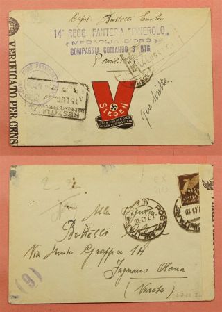 1943 Italy Military Post Overprint V For Victory Germany Label Wwii Censored