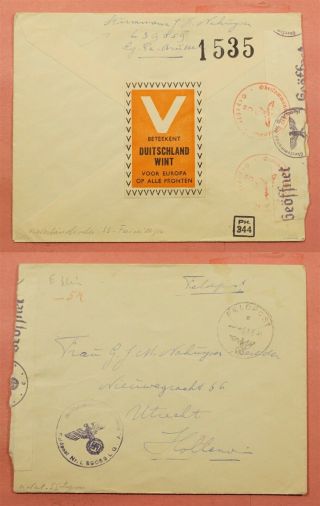 1941 Germany Feldpost V For Victory Label To Netherlands Wwii Censored