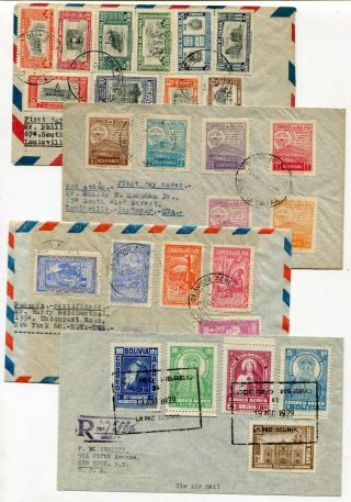 Bolivia 1939 - 1951 Attractive Group Of Four Airmail Fdc Covers - Sent To Usa -