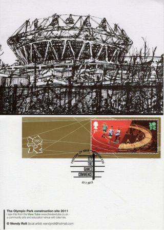 London 2012 Olympic Stadium Fdc Rare Wendy Rolt View Tube Postcard