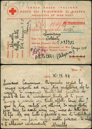 B212 Italy Algeria France Usa Censored Pow Postcard Uk Africa Oran Roma 1944
