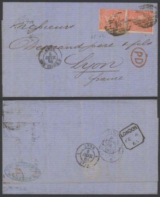 Gb Victoria 1865 - Cover To Lyon France 31701/3