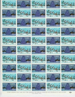 Boys Town 1960 Blue Xmas Scenes Trees & Birds Charity Seals Stamps Sheet R18240