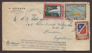 Dominican Republic 1948 Airmail Cover Puerto Plata To London Uk W/ Slogan