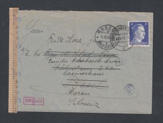 Germany 1943 Wwii Censored Cover Berlin To Basel Switzerland Redirected