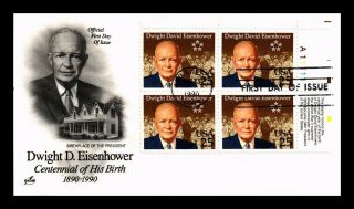 Dr Jim Stamps Us Dwight D Eisenhower Birth Centennial Fdc Cover Plate Block