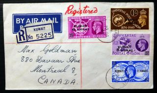 Kuwait 1949 Upu Registered Airmail Cover To Canada Da 4