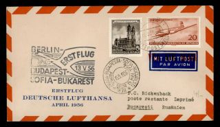 Dr Who 1956 Germany Ddr First Flight Lufthansa To Bucharest Romania E49296