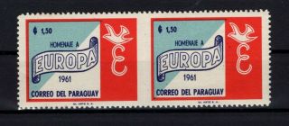 P113325/ Paraguay – Variety – Scott 626 Mnh Pair Imperf Between