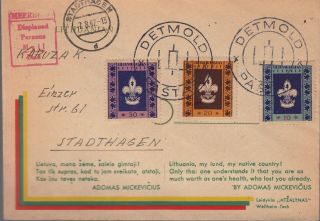 1947 Dp Camp Mail Cover Lithuanian Camp Meerbeck Scout Stamps